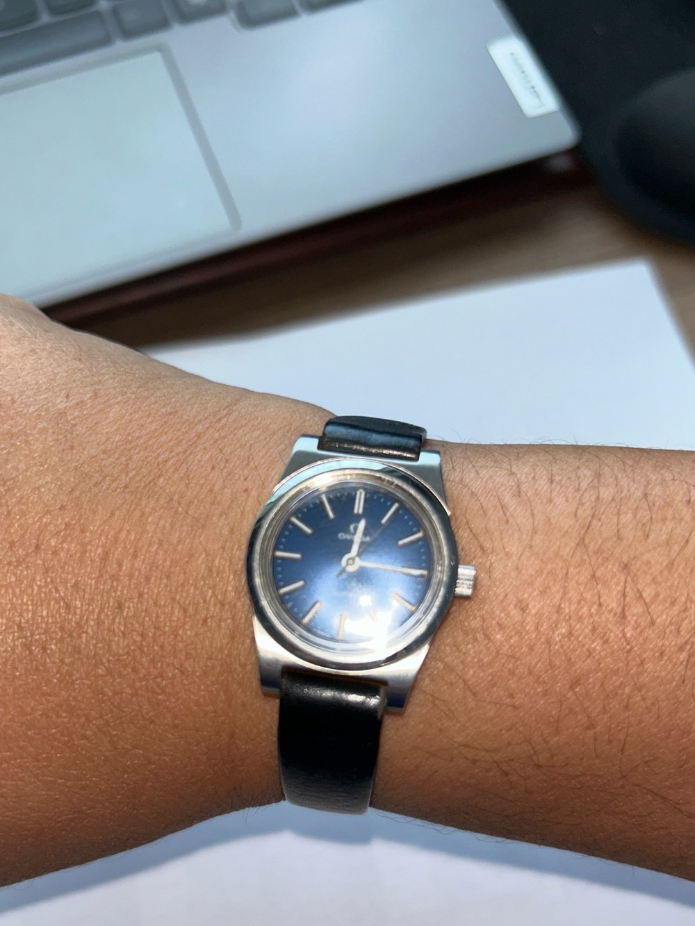 Authentic Omega Geneve Vintage Blue and Silver Women's Watch